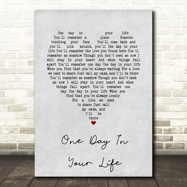 Michael Jackson One Day In Your Life Grey Heart Song Lyric Art Print