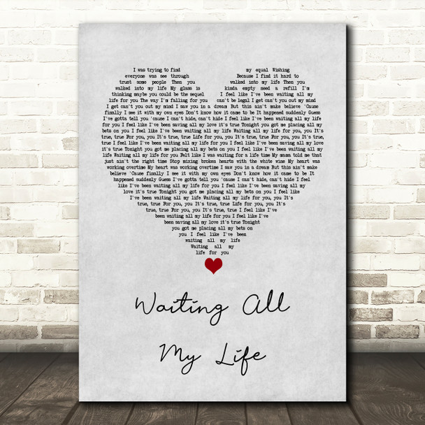 PHB & Jack, Hayla Waiting All My Life Grey Heart Song Lyric Art Print