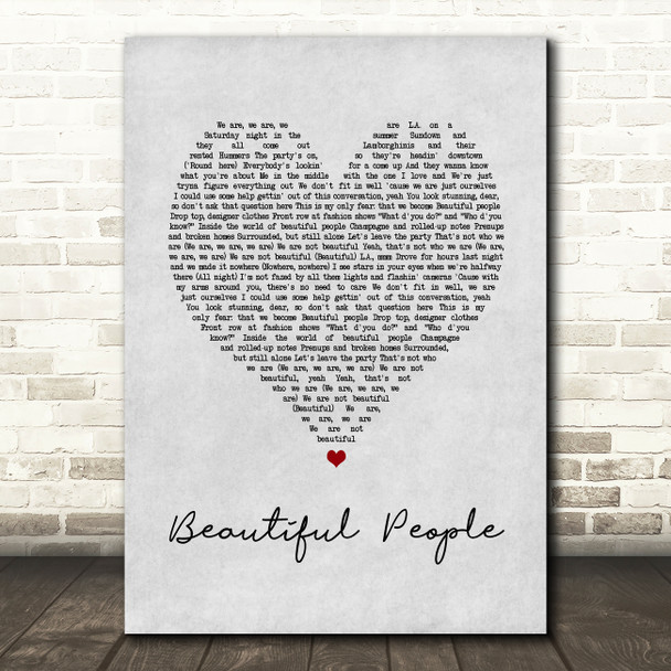 Ed Sheeran Beautiful People Grey Heart Song Lyric Art Print