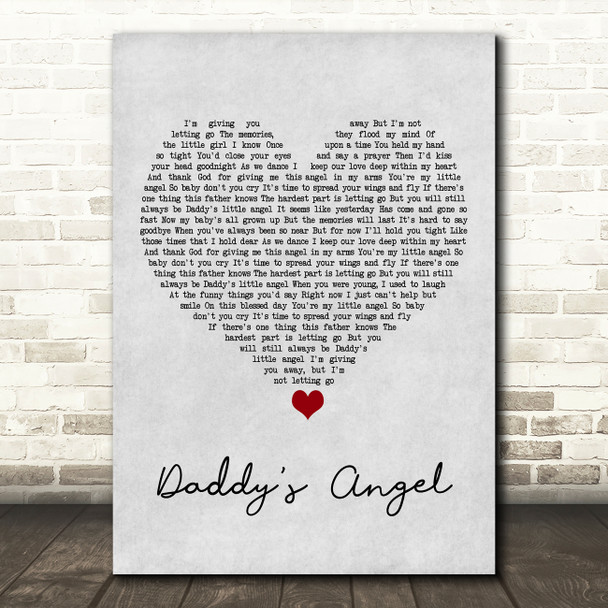 Tony Carter Daddy's Angel Grey Heart Song Lyric Art Print