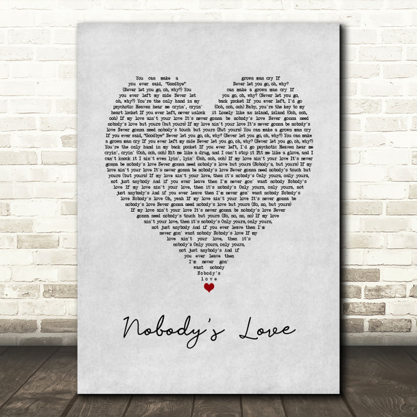 Maroon 5 Nobody's Love Grey Heart Song Lyric Art Print