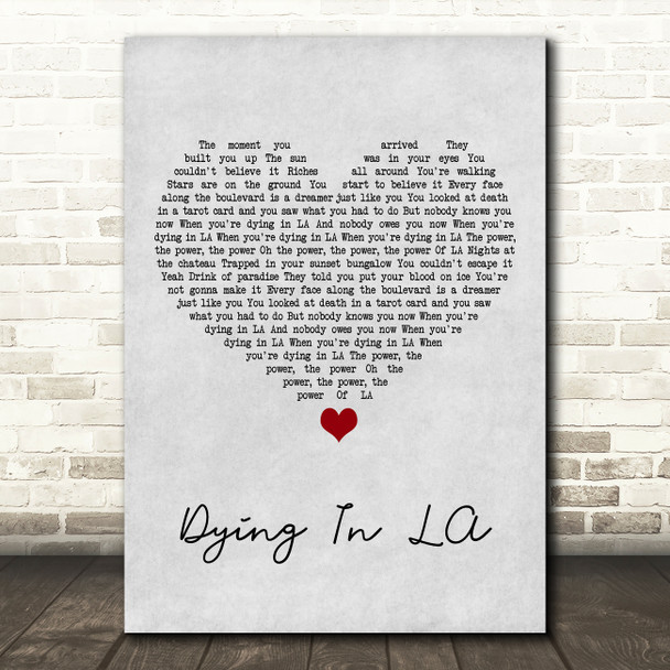 Panic! At The Disco Dying In LA Grey Heart Song Lyric Art Print
