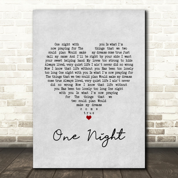 Elvis Presley One Night Grey Heart Song Lyric Art Print