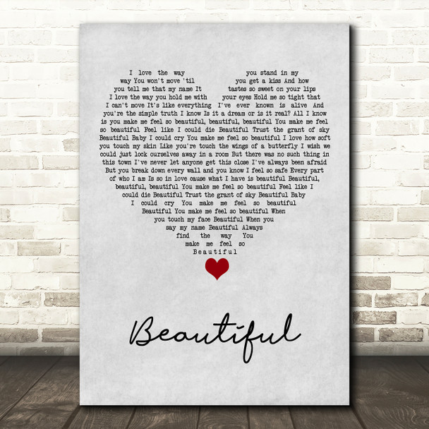 Faith Hill Beautiful Grey Heart Song Lyric Art Print