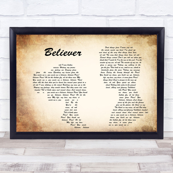 Imagine Dragons Believer Man Lady Couple Song Lyric Quote Print