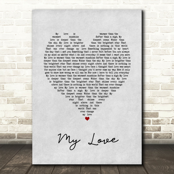 Petula Clark My Love Grey Heart Song Lyric Art Print