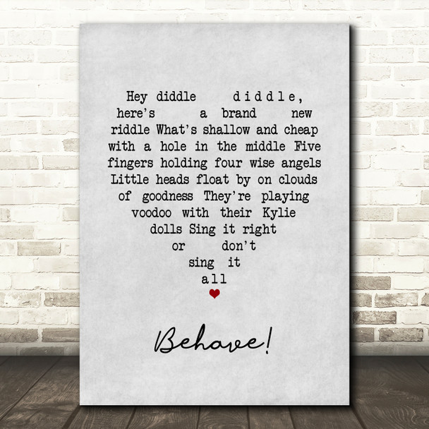 Chumbawamba Behave! Grey Heart Song Lyric Art Print