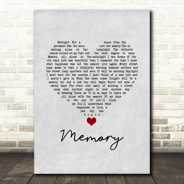 Barbra Streisand Memory Grey Heart Song Lyric Art Print