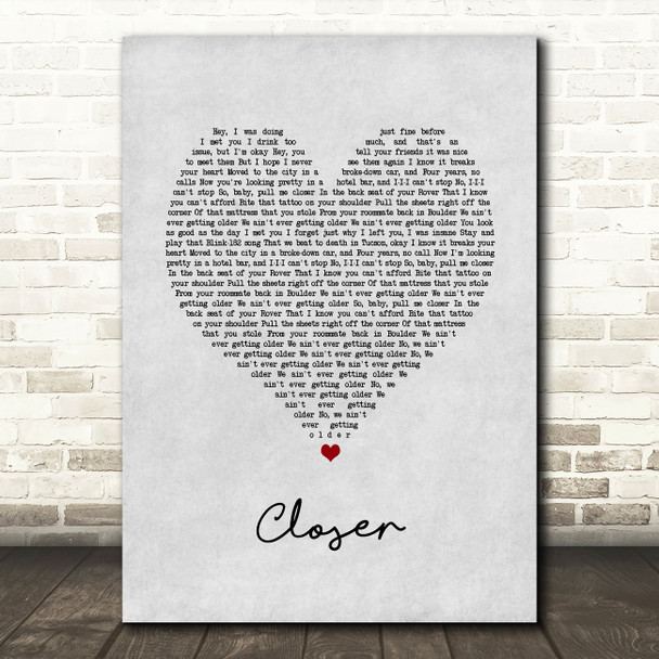 The Chainsmokers Closer Grey Heart Song Lyric Art Print