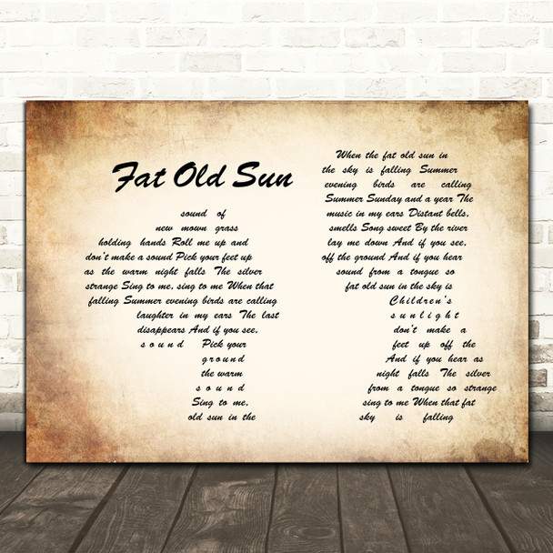 Pink Floyd Fat Old Sun Man Lady Couple Song Lyric Quote Print