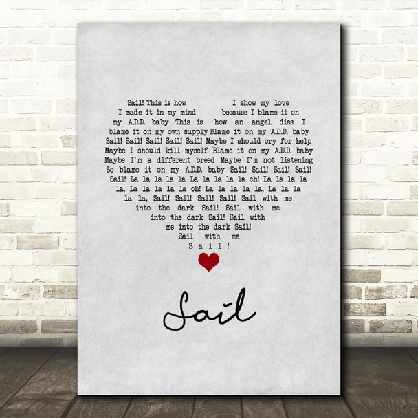 AWOLNATION Sail Grey Heart Song Lyric Art Print