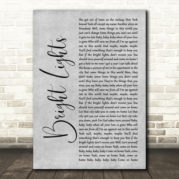 Matchbox 20 Bright Lights Grey Rustic Script Song Lyric Art Print