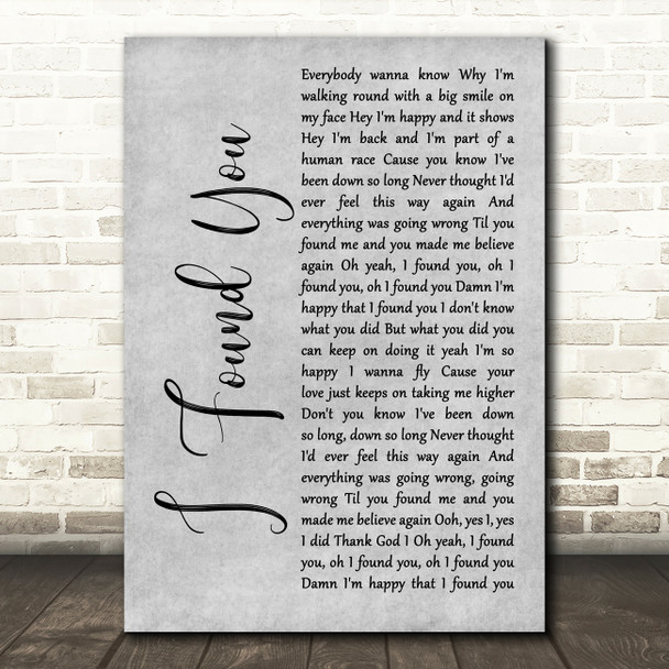 Axwell I Found You Grey Rustic Script Song Lyric Art Print