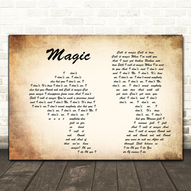 Coldplay Magic Man Lady Couple Song Lyric Quote Print