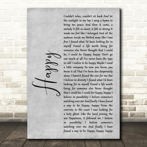 Marina & The Diamonds Happy Grey Rustic Script Song Lyric Art Print