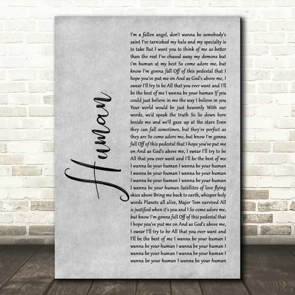 Imelda May Human Grey Rustic Script Song Lyric Art Print