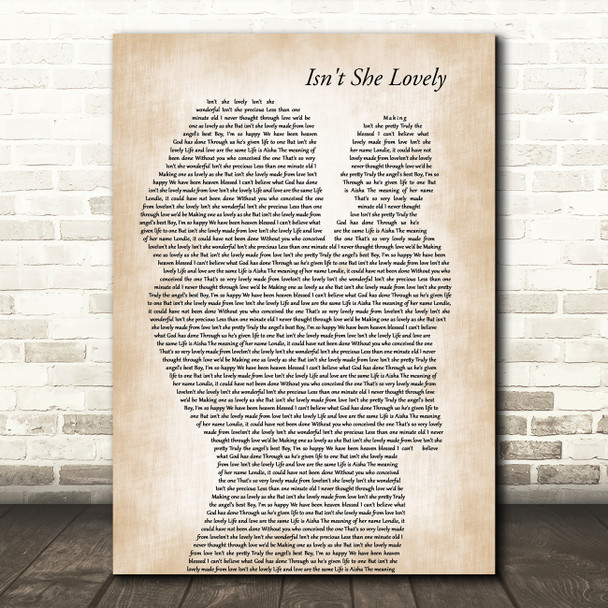 Stevie Wonder Isn't She Lovely Mother & Baby Song Lyric Art Print