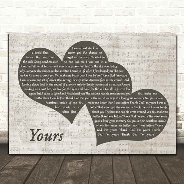 Russell Dickerson Yours Landscape Music Script Two Hearts Song Lyric Art Print