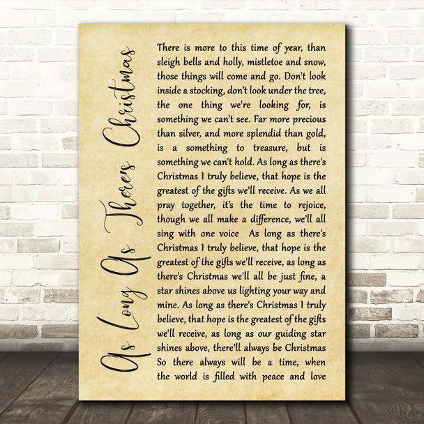 Peabo Bryson and Roberta Flack As Long As Theres Christmas Rustic Script Song Lyric Art Print