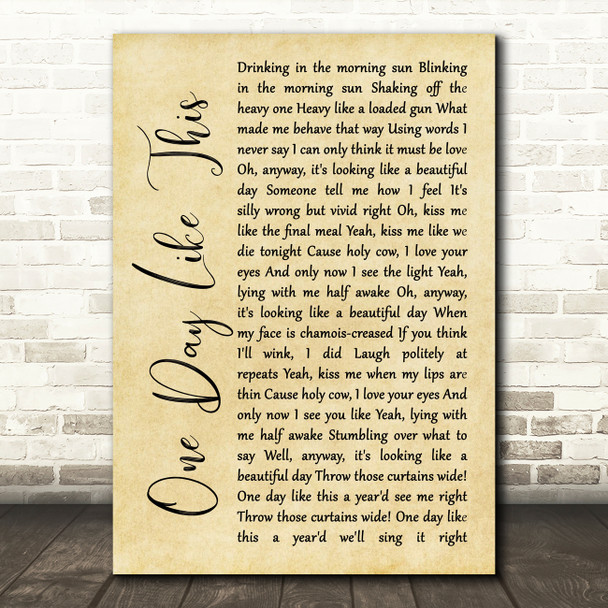 Elbow One Day Like This Rustic Script Song Lyric Art Print