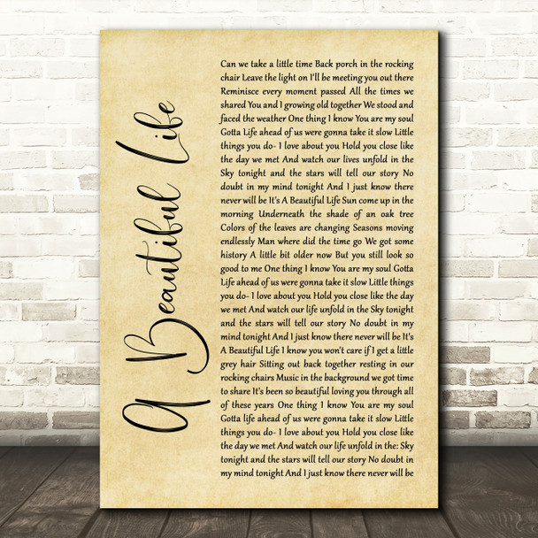 Justin James A Beautiful Life Rustic Script Song Lyric Art Print