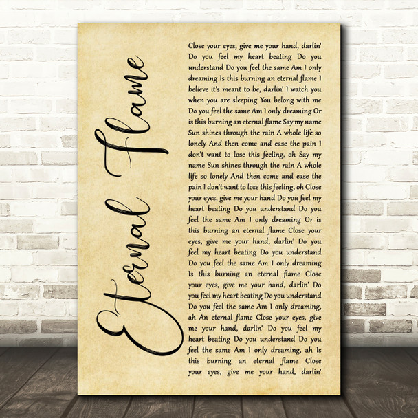 The Bangles Eternal Flame Rustic Script Song Lyric Art Print