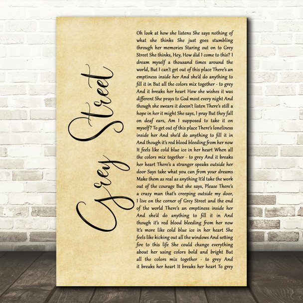 Dave Matthews Band Grey Street Rustic Script Song Lyric Art Print