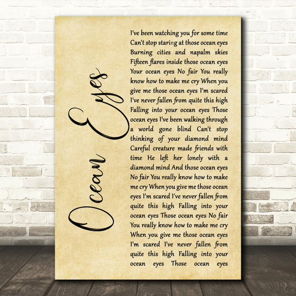 Billie Eilish Ocean Eyes Rustic Script Song Lyric Art Print