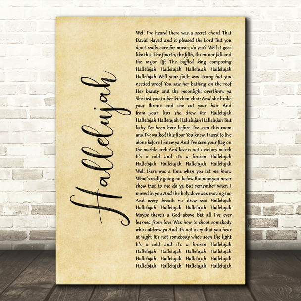 Jeff Buckley Hallelujah Rustic Script Song Lyric Art Print