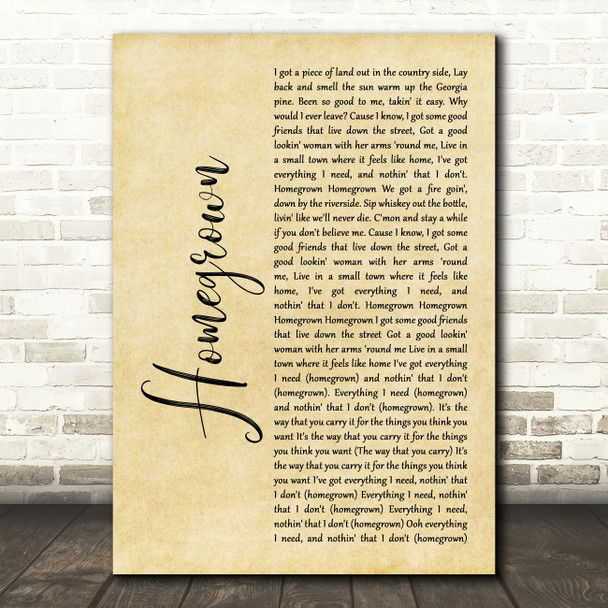 Zac Brown Band Homegrown Rustic Script Song Lyric Art Print