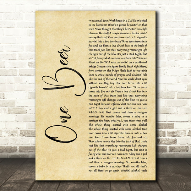 HARDY One Beer Rustic Script Song Lyric Art Print