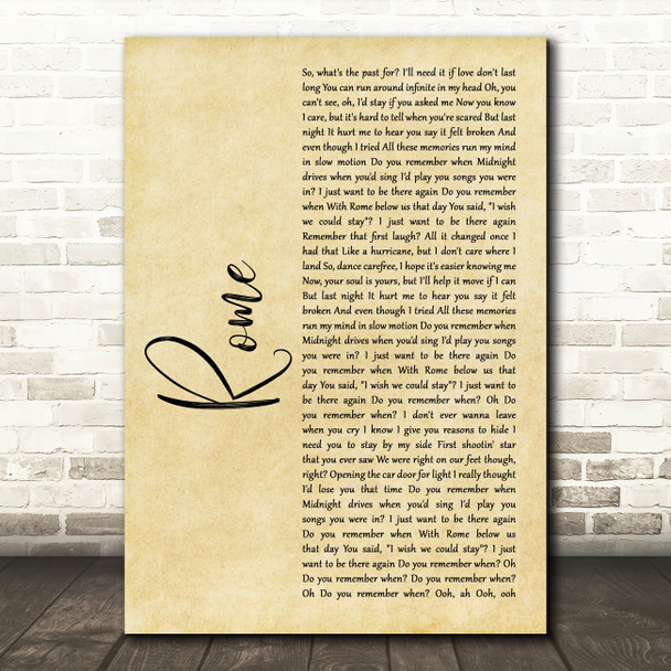 Dermot Kennedy Rome Rustic Script Song Lyric Art Print