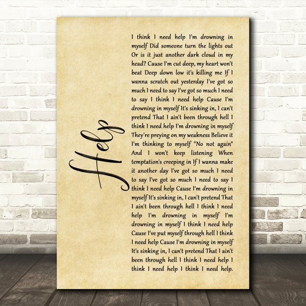 Papa Roach Help Rustic Script Song Lyric Art Print