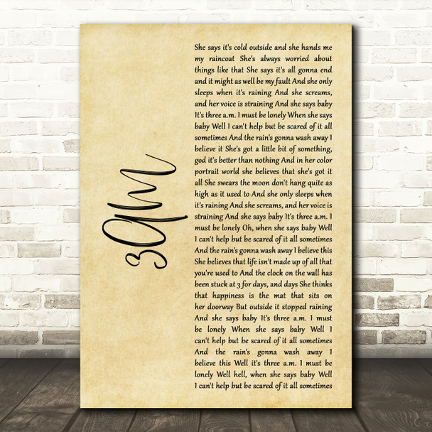 Matchbox Twenty 3AM Rustic Script Song Lyric Art Print