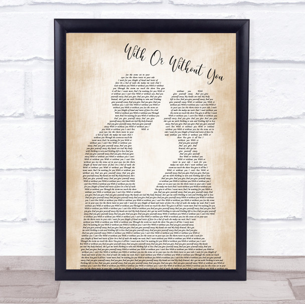 U2 With Or Without You Man Lady Bride Groom Wedding Song Lyric Quote Print