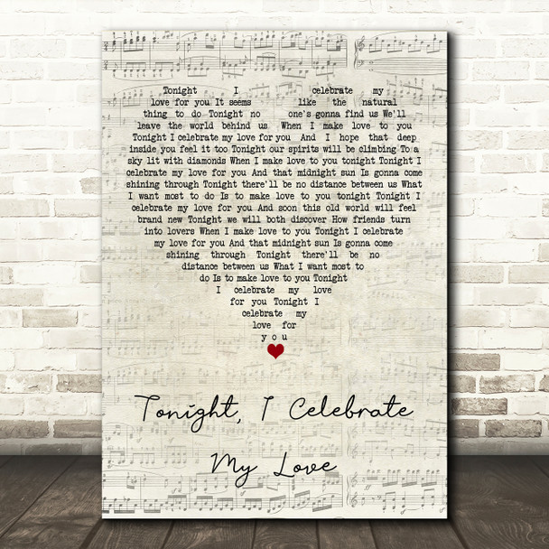 Roberta Flack & Peabo Bryson Tonight, I Celebrate My Love Script Heart Song Lyric Art Print