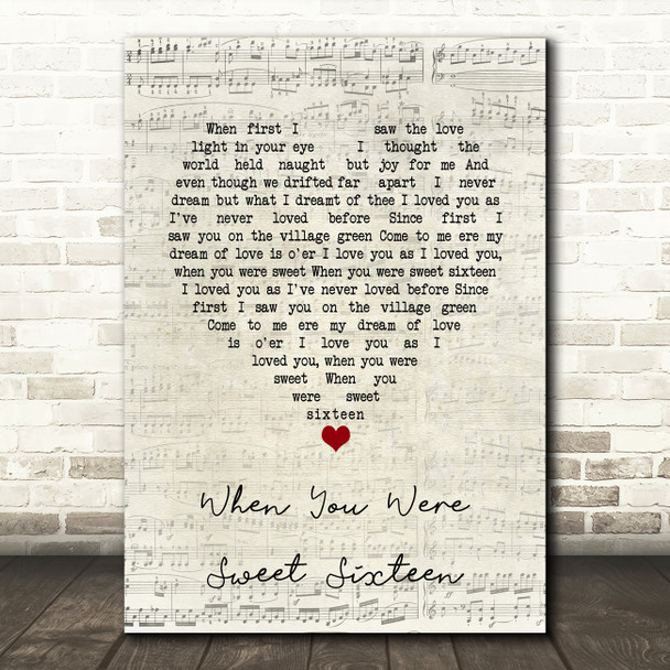 The Fureys and Davey Arthur When You Were Sweet Sixteen Script Heart Song Lyric Art Print