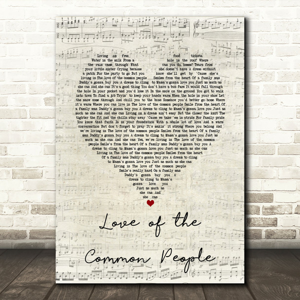 Paul Young Love of the Common People Script Heart Song Lyric Art Print