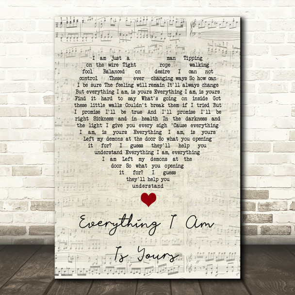 Villagers Everything I Am Is Yours Script Heart Song Lyric Art Print