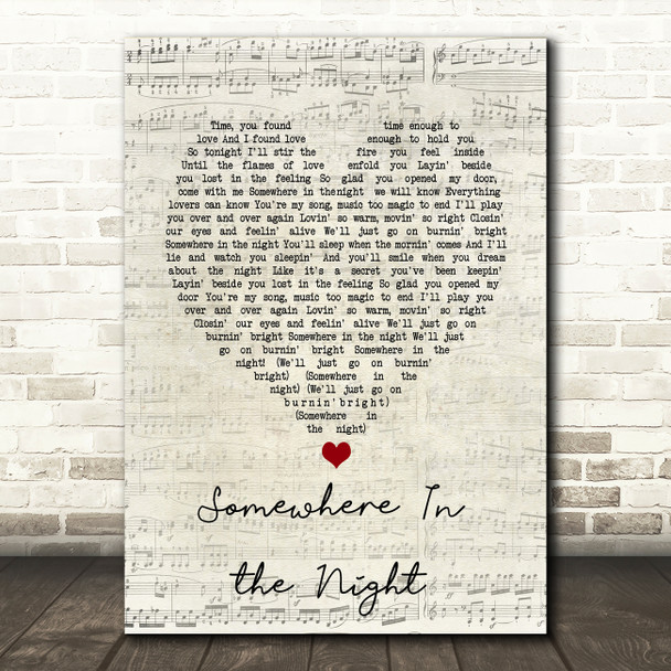 Barry Manilow Somewhere In the Night Script Heart Song Lyric Art Print