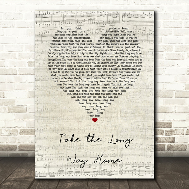 Supertramp Take the Long Way Home Script Heart Song Lyric Art Print