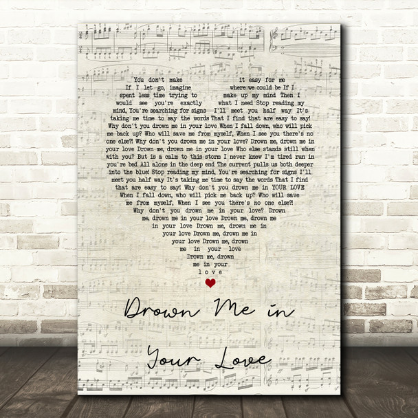 Jacquie Lee Drown Me in Your Love Script Heart Song Lyric Art Print