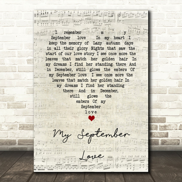 David Whitfield My September Love Script Heart Song Lyric Art Print
