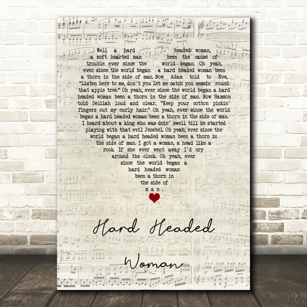 Elvis Presley Hard Headed Woman Script Heart Song Lyric Art Print