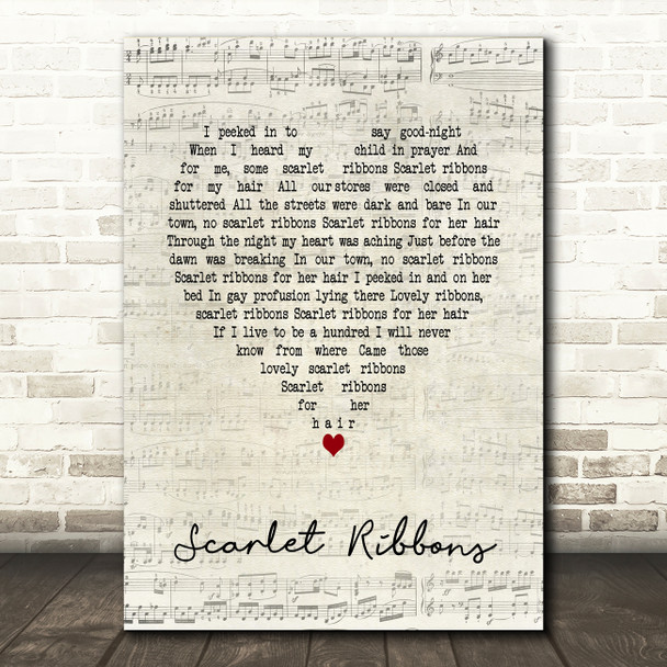 Harry Belafonte Scarlet Ribbons Script Heart Song Lyric Art Print