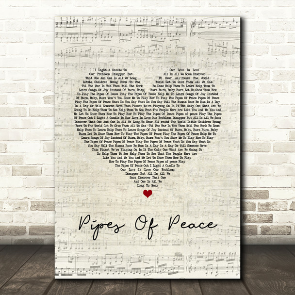 Paul McCartney Pipes Of Peace Script Heart Song Lyric Art Print