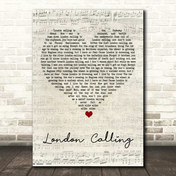 The Clash London Calling Script Heart Song Lyric Art Print