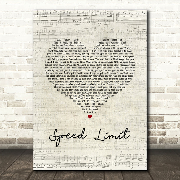 Boyce Avenue Speed Limit Script Heart Song Lyric Art Print