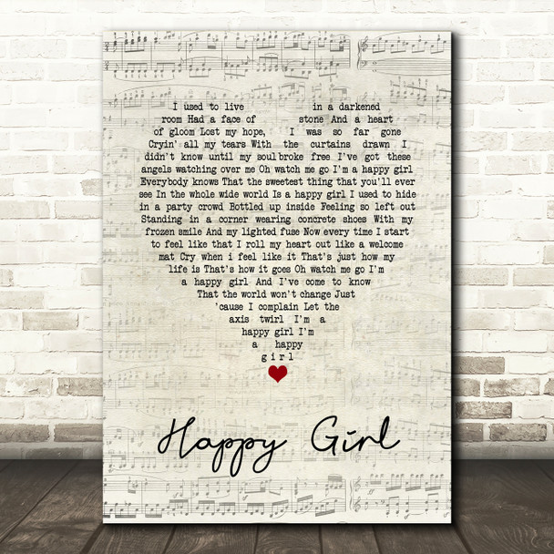 Martina McBride Happy Girl Script Heart Song Lyric Art Print