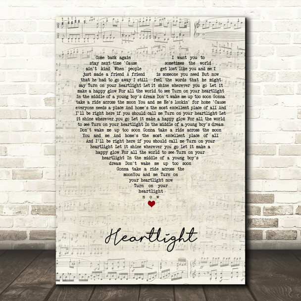 Neil Diamond Heartlight Script Heart Song Lyric Art Print